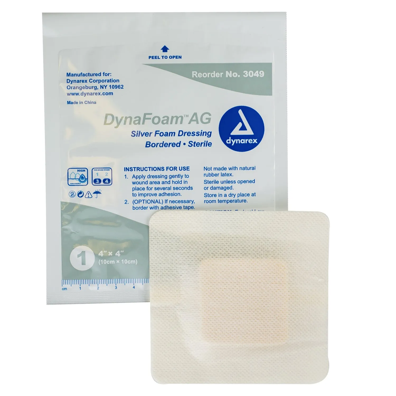 DynaFoam AG Bordered Silver Foam Dressing - 4"x4"