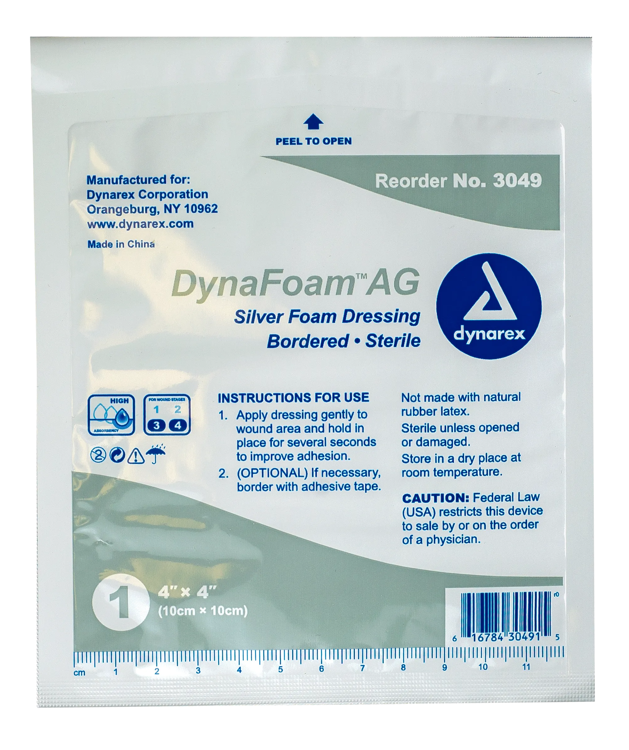 DynaFoam AG Bordered Silver Foam Dressing - 4"x4"