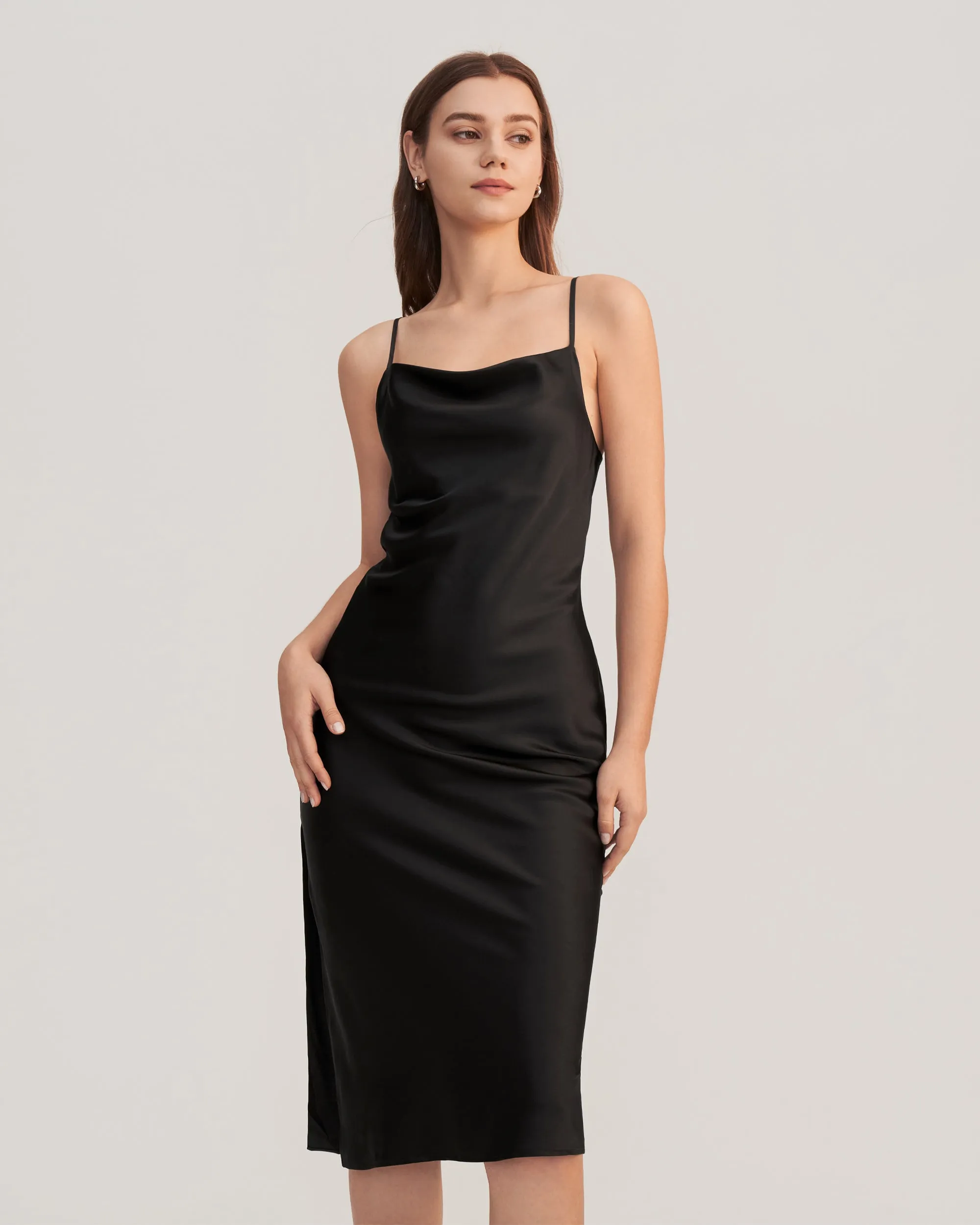 Elegant Alluring Cowl Neck Silk Dress