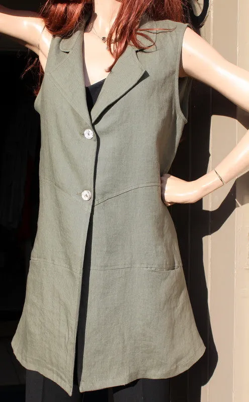 EVA TRALALA Womens Sleeveless Long Linen Gilet/Tunic VICE (was £59.99)