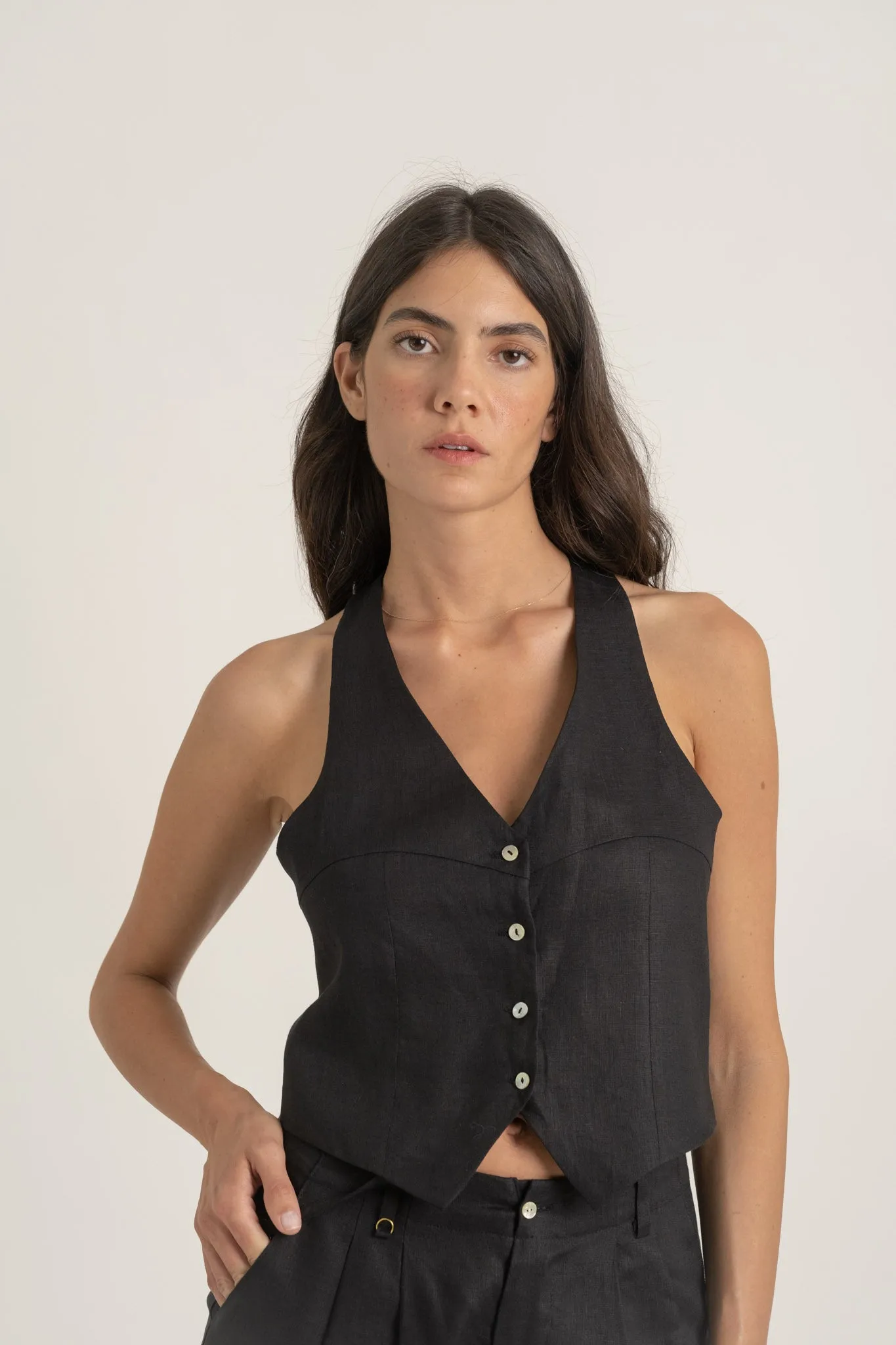 Figurati Linen Gilet Top Black