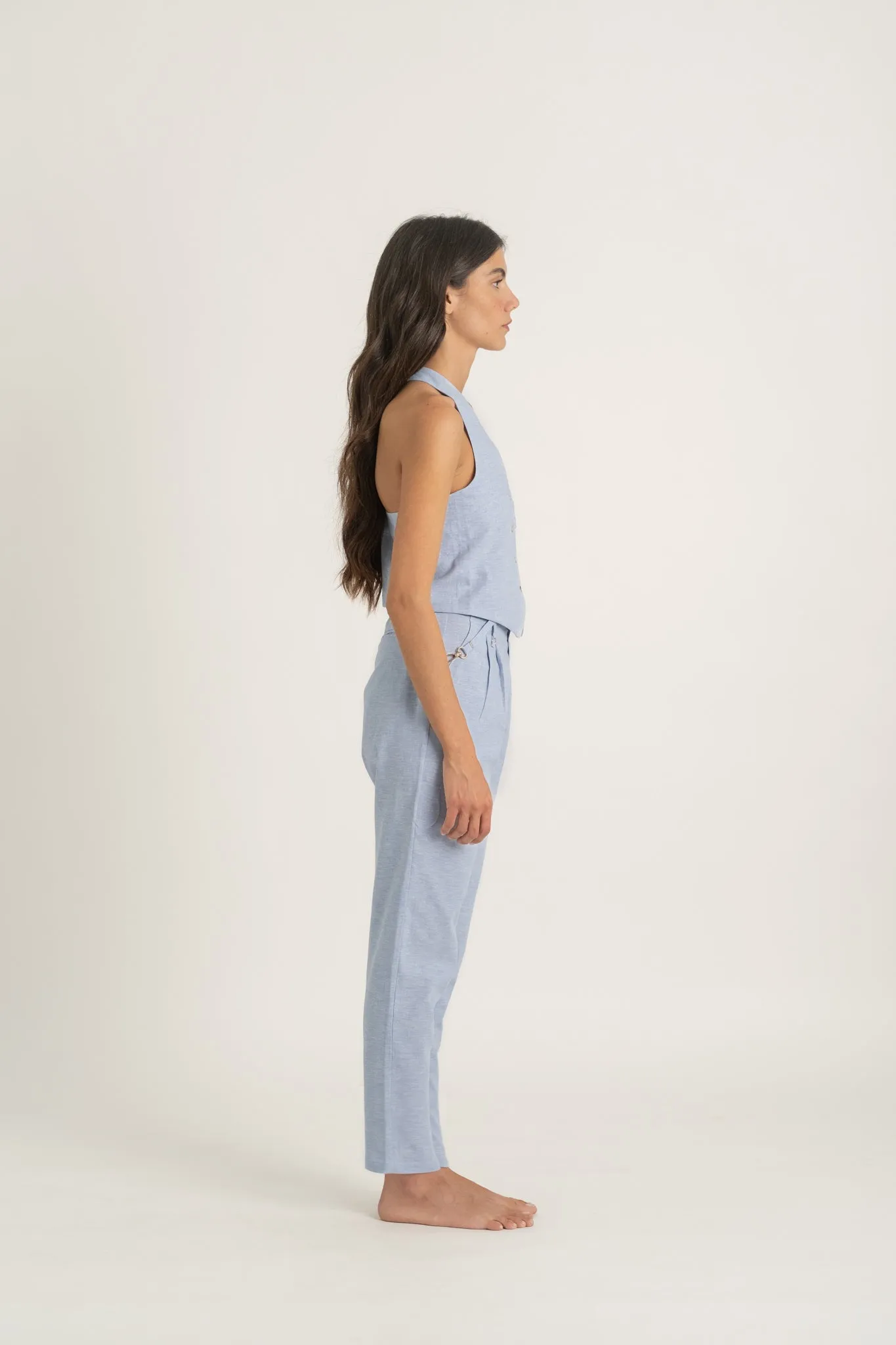 Figurati Linen Gilet Top Sky Blue