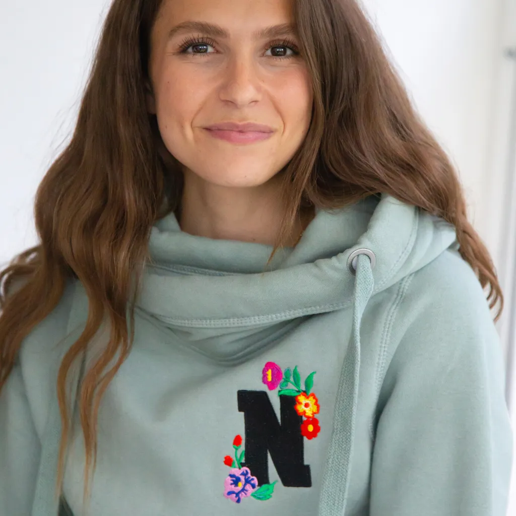 Floral Alphabet Cowl Neck Hoodie