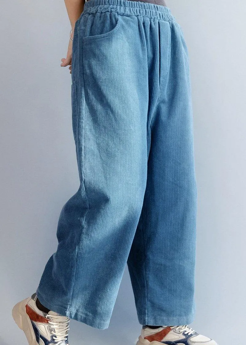 French elastic waist wild trousers oversized blue wide leg trousers