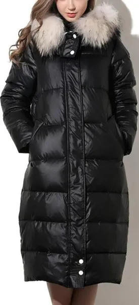 Fur-Hooded Puffer Down Coat