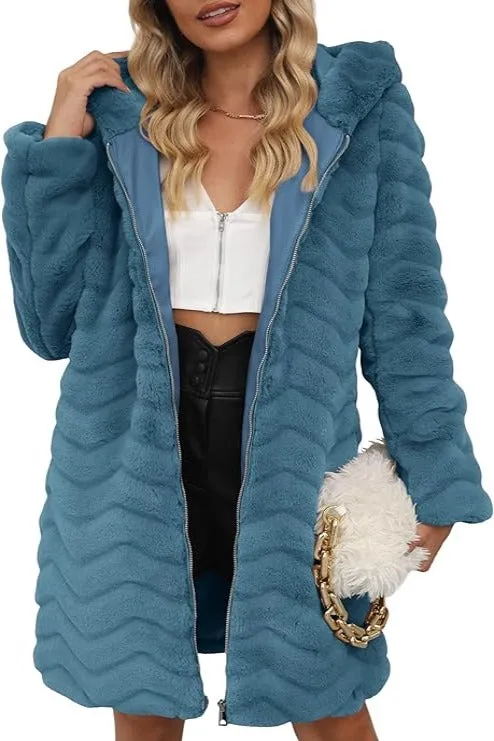 Giolshon Women Faux Fur Coat Long Sleeve Fuzzy  Jacket with Big Hand Pockets