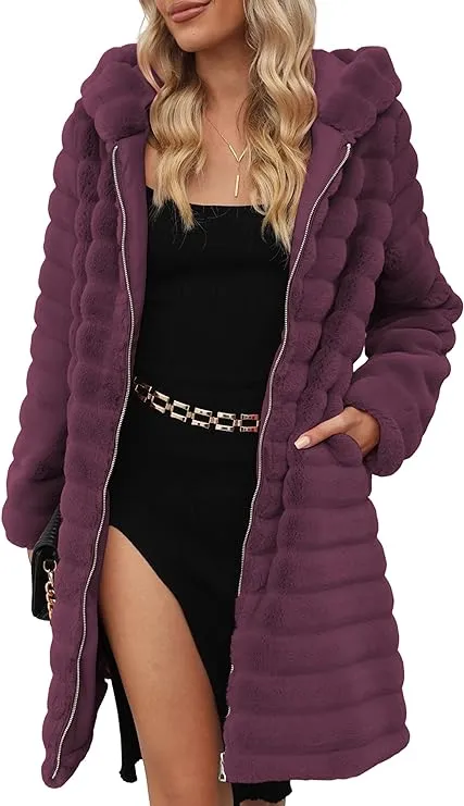 Giolshon Women Faux Fur Coat Long Sleeve Fuzzy  Jacket with Big Hand Pockets