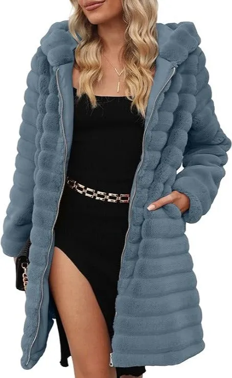 Giolshon Women Faux Fur Coat Long Sleeve Fuzzy  Jacket with Big Hand Pockets