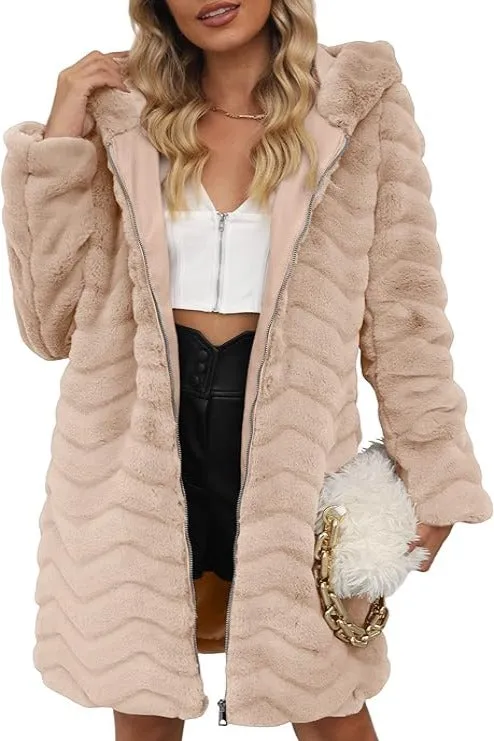 Giolshon Women Faux Fur Coat Long Sleeve Fuzzy  Jacket with Big Hand Pockets