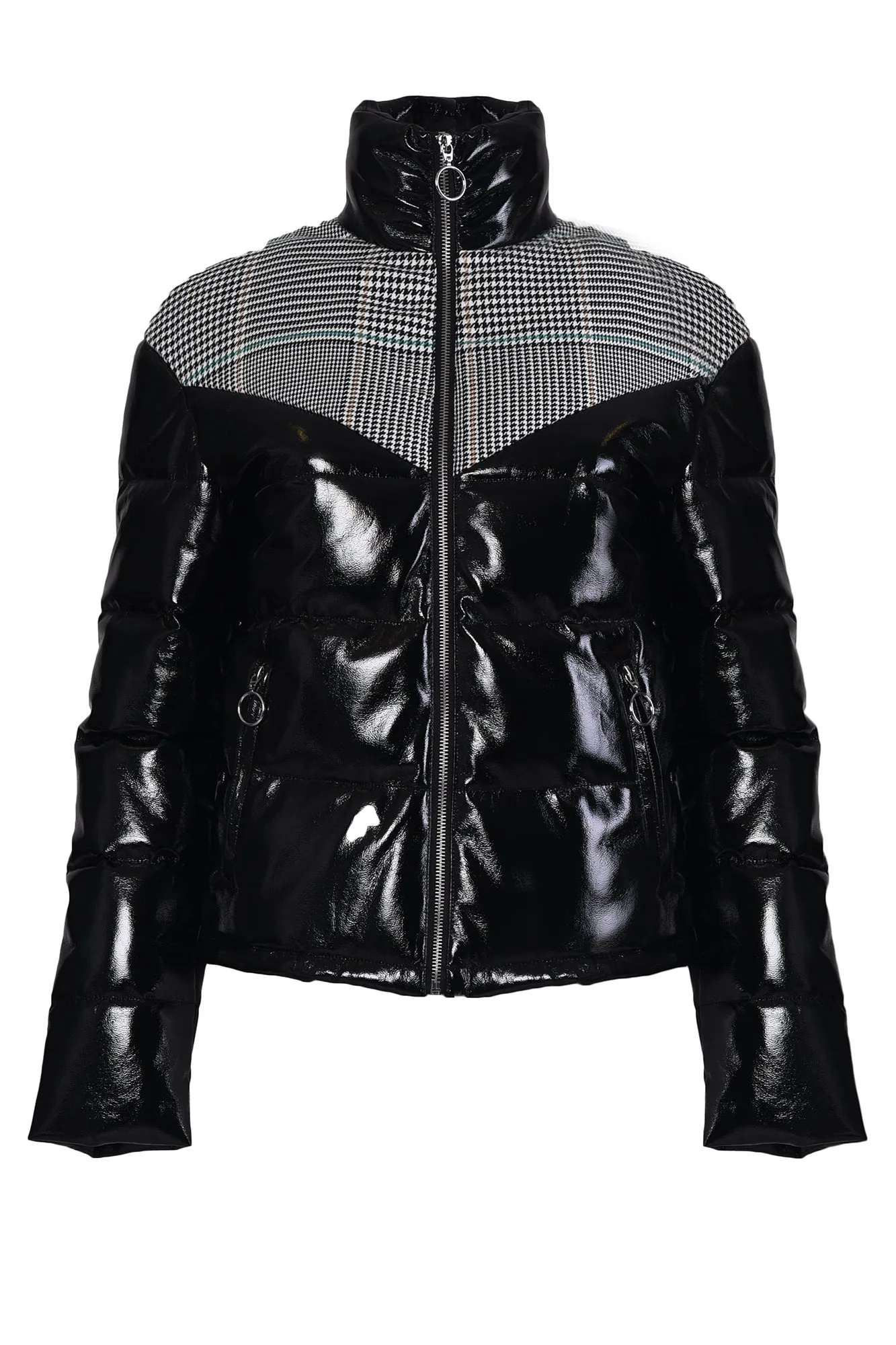 Glamorous Black Vinyl Check Puffer Jacket