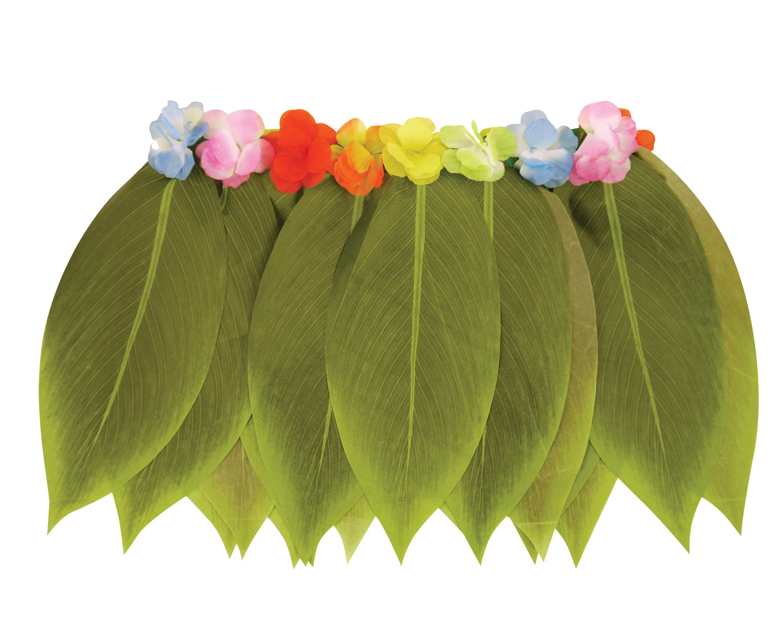 Green Hula Leaf Skirt with Flowers 80cm W x 38cm L Hawaiian Summer Beach Party Hawaii Fancy Dress