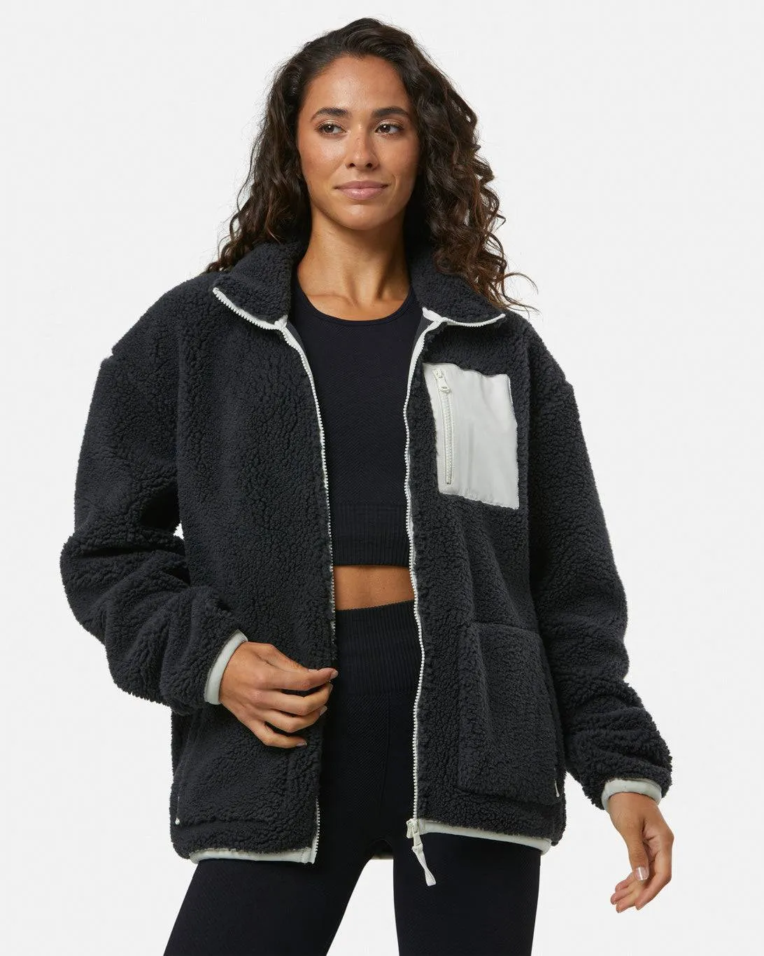 Gym Coffee Industry Fleece Jacket (Womens) - Midnight/Grey