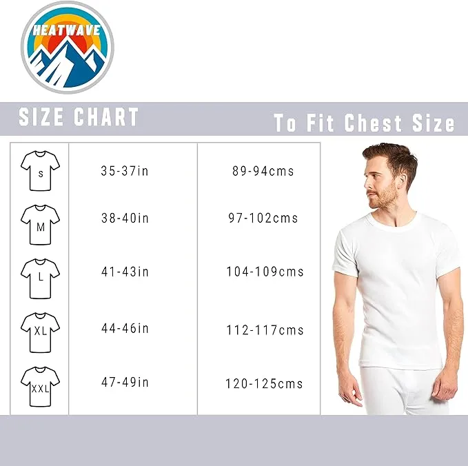 Heatwave® Pack of 2 Men's Thermal T Shirt, Warm Underwear Baselayer, S M L XL XXL Thermals