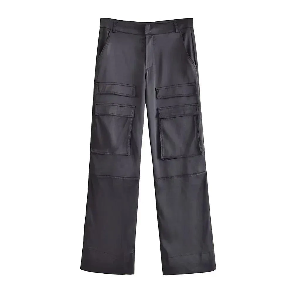 High Waist Zipper Cargo Pants