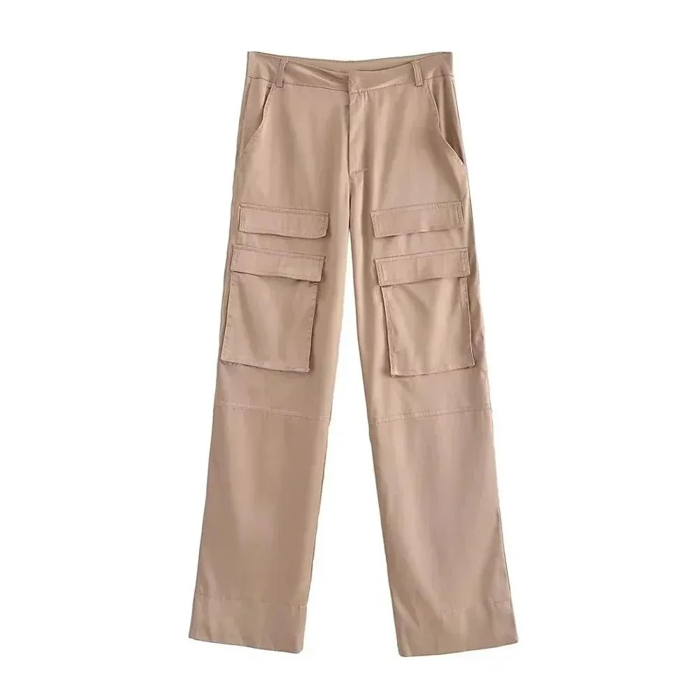 High Waist Zipper Cargo Pants