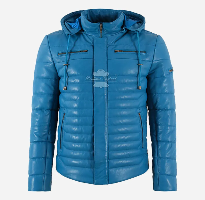 ICEBERG LEATHER PUFFER Hooded Jacket MEN'S PADDED LEATHER JACKET