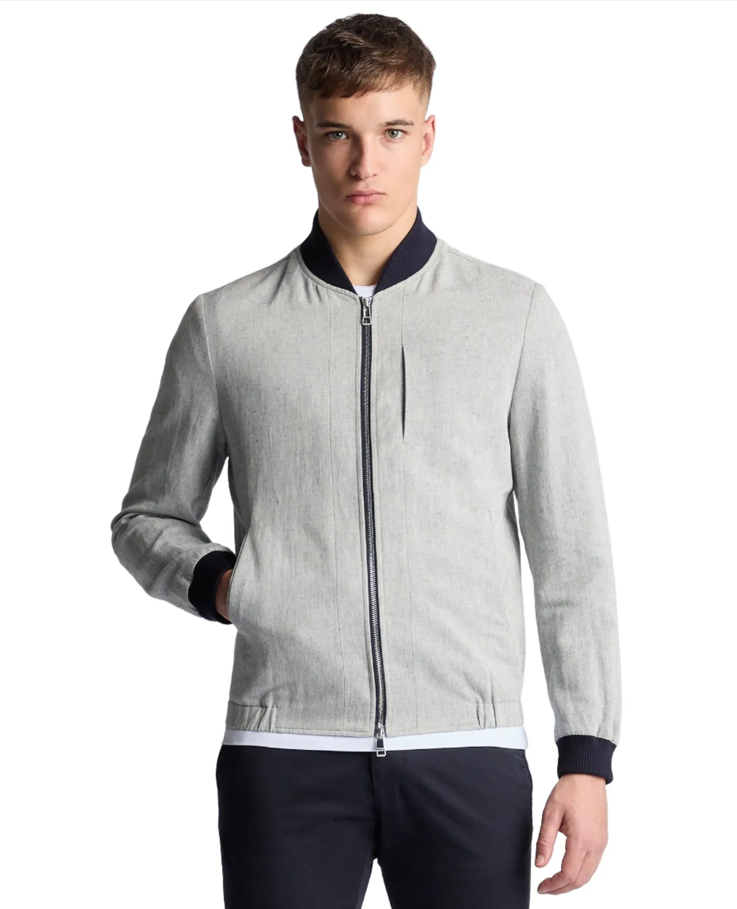 ID24428-Remus Grey Linen Bomber Jacket