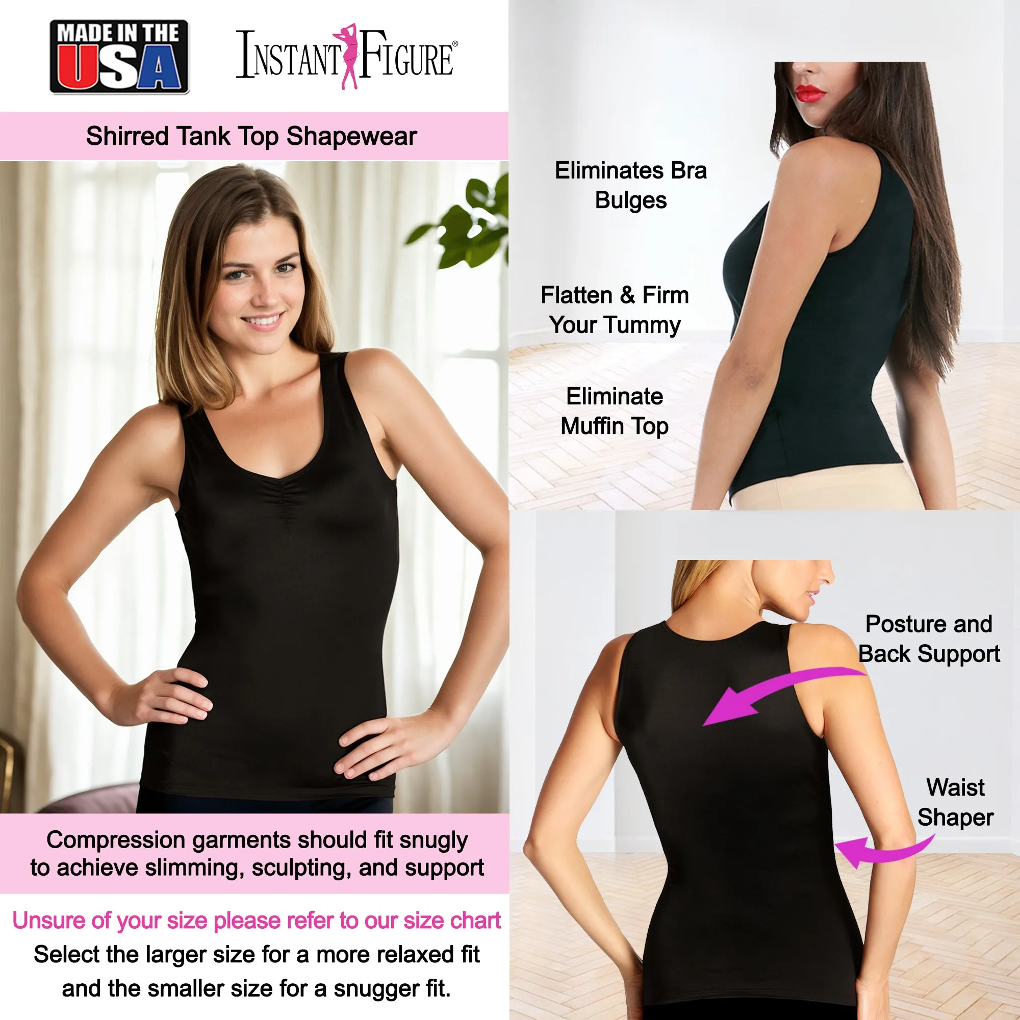 InstantFigure Shirred Tank Top Plus Size Shapewear WT40011C