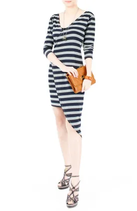 Jetset Asymmetrical Stripe Dress - Navy & Grey