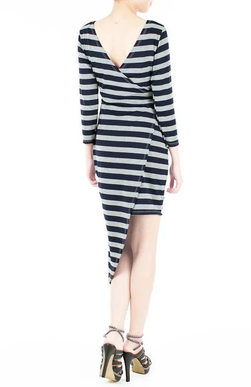 Jetset Asymmetrical Stripe Dress - Navy & Grey