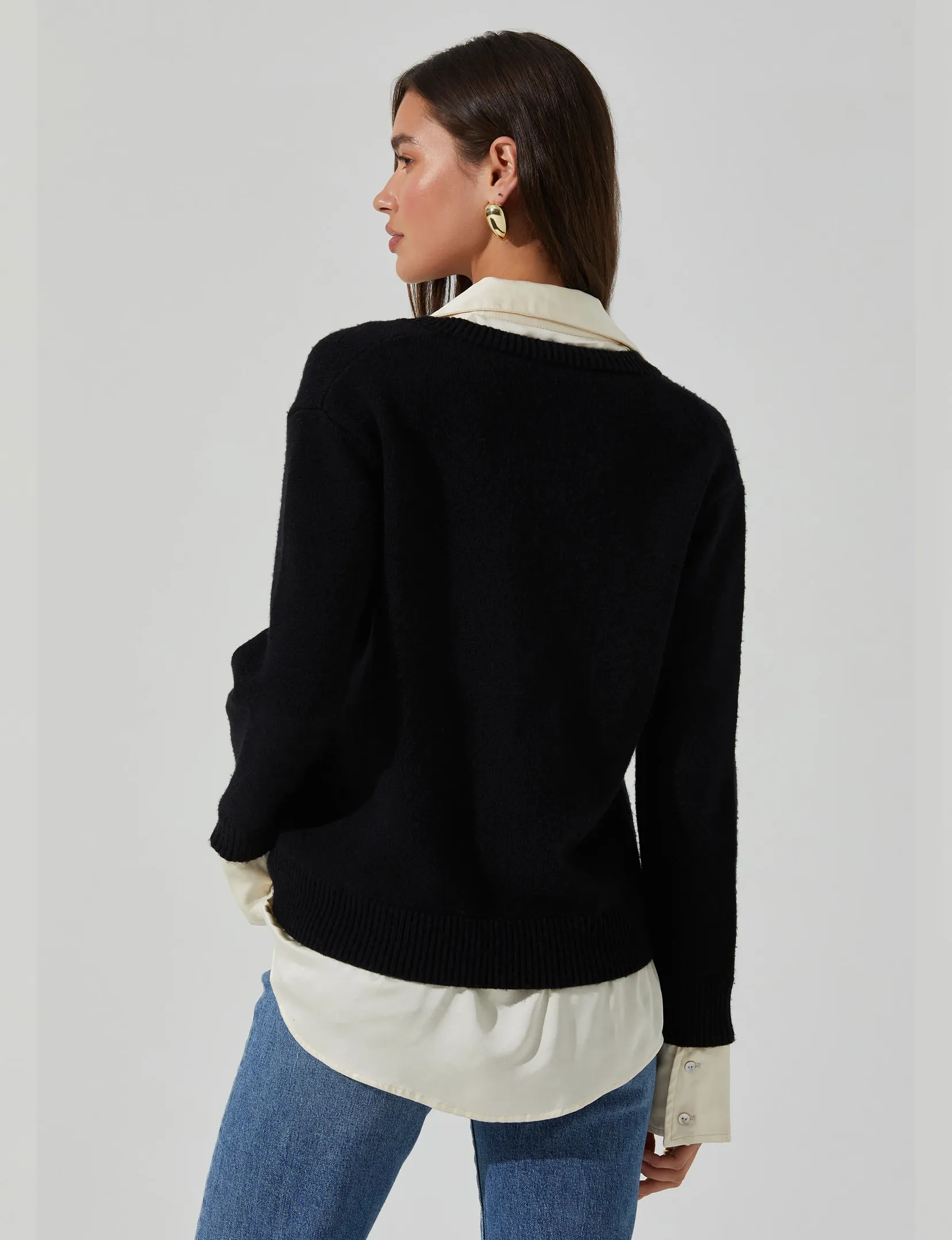 Jianna Layered Sweater, Black/Cream