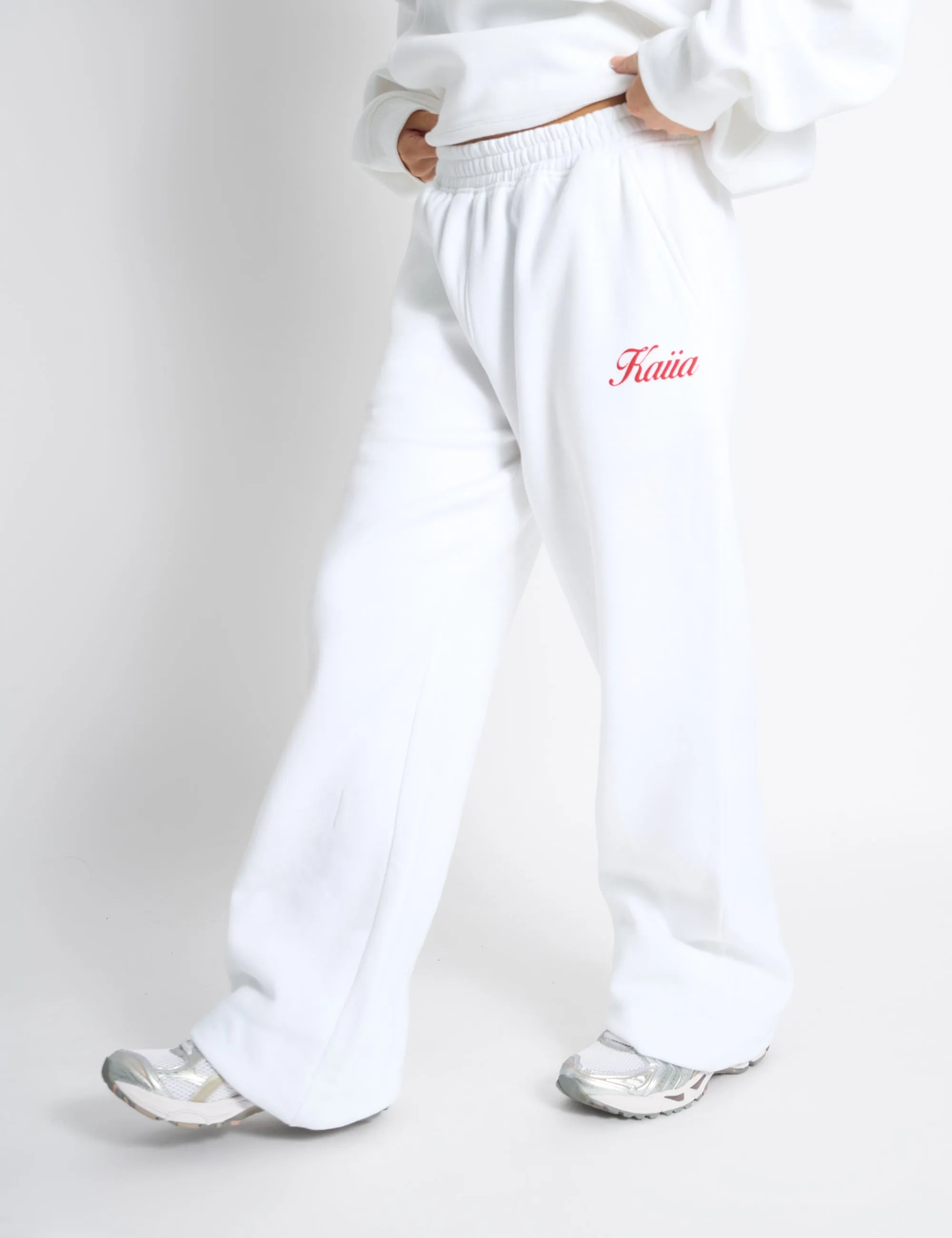 Kaiia Snowflake Logo Flared Joggers White & Red