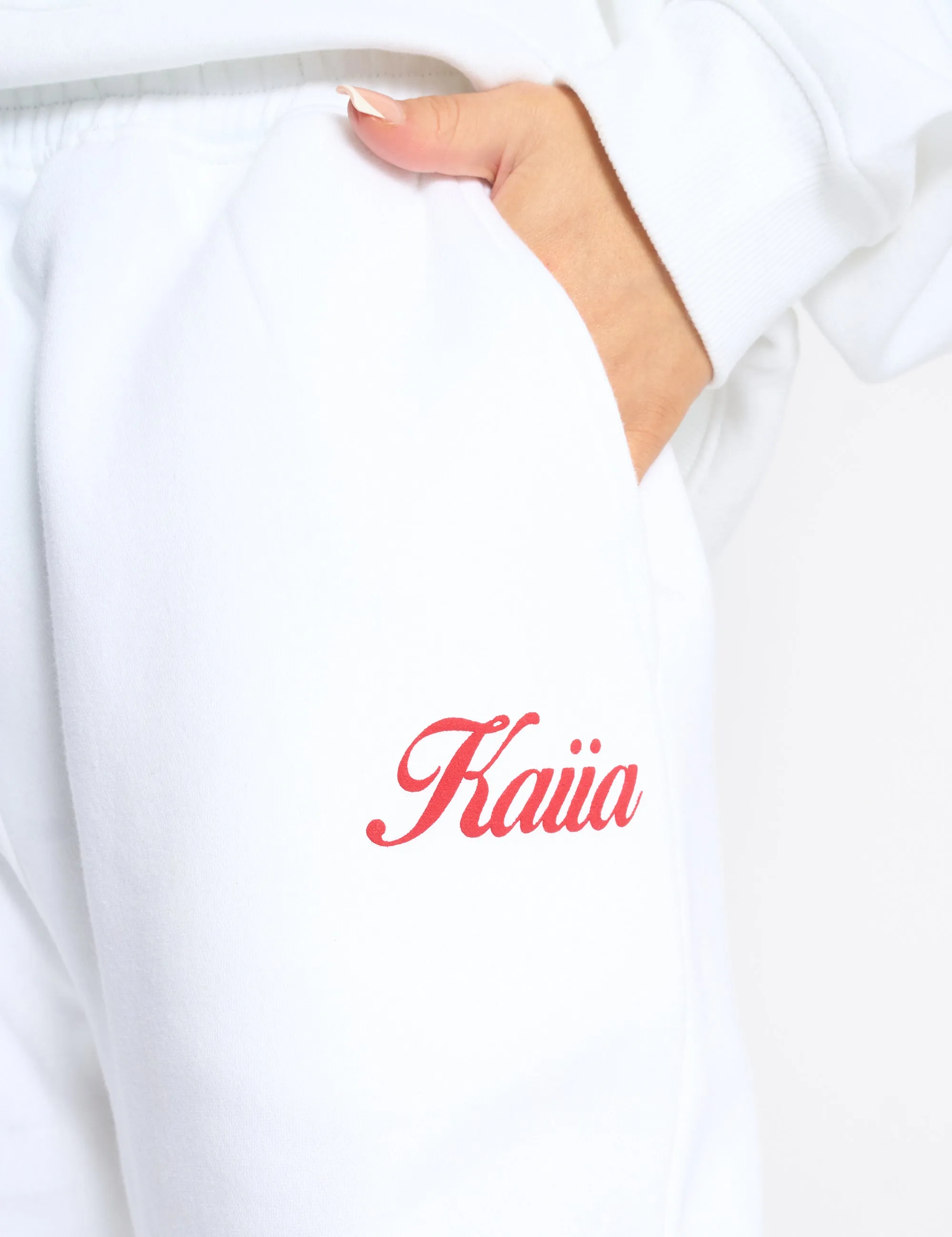 Kaiia Snowflake Logo Flared Joggers White & Red