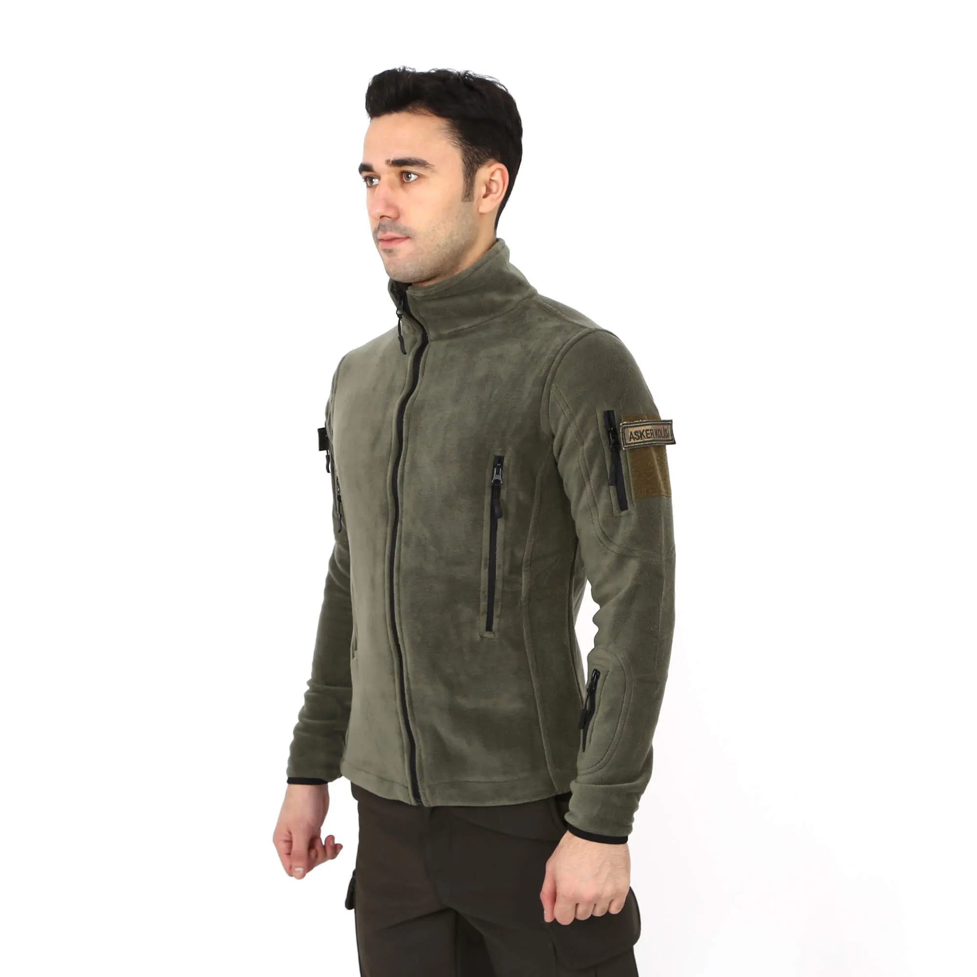 Khaki Tactical Fleece Cardigan Vest Coat Jacket