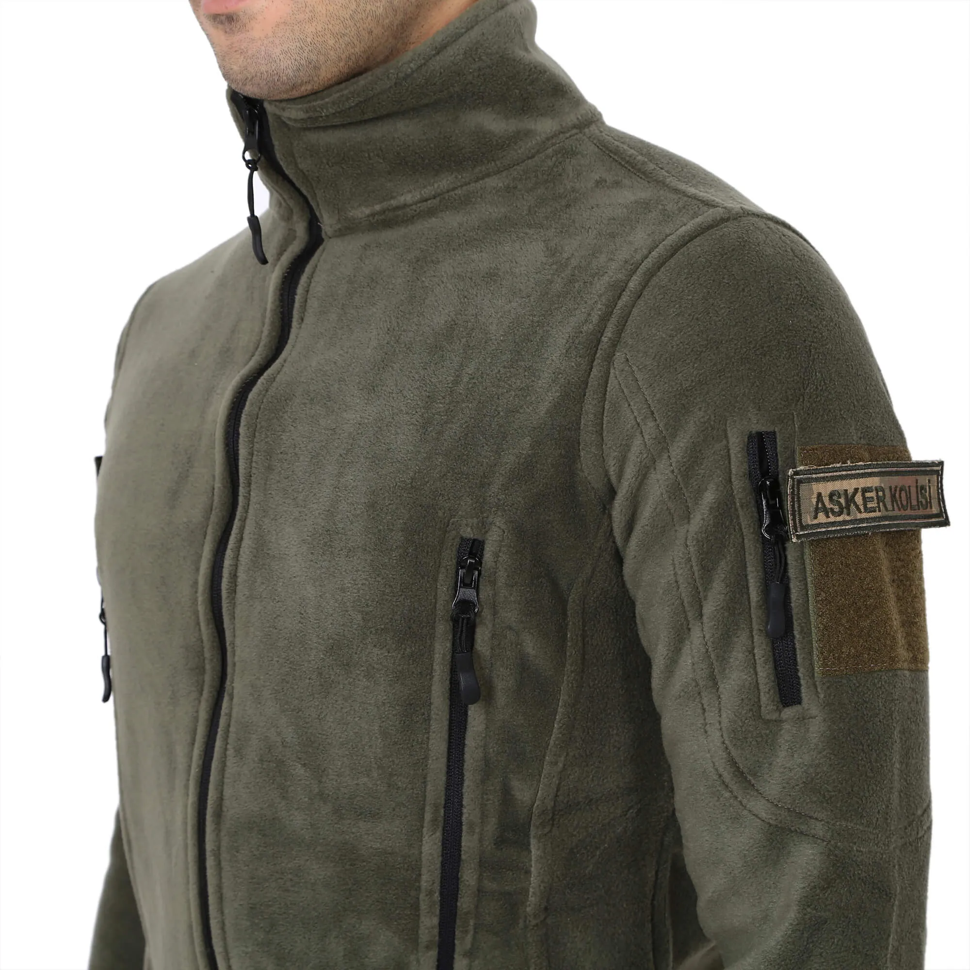 Khaki Tactical Fleece Cardigan Vest Coat Jacket