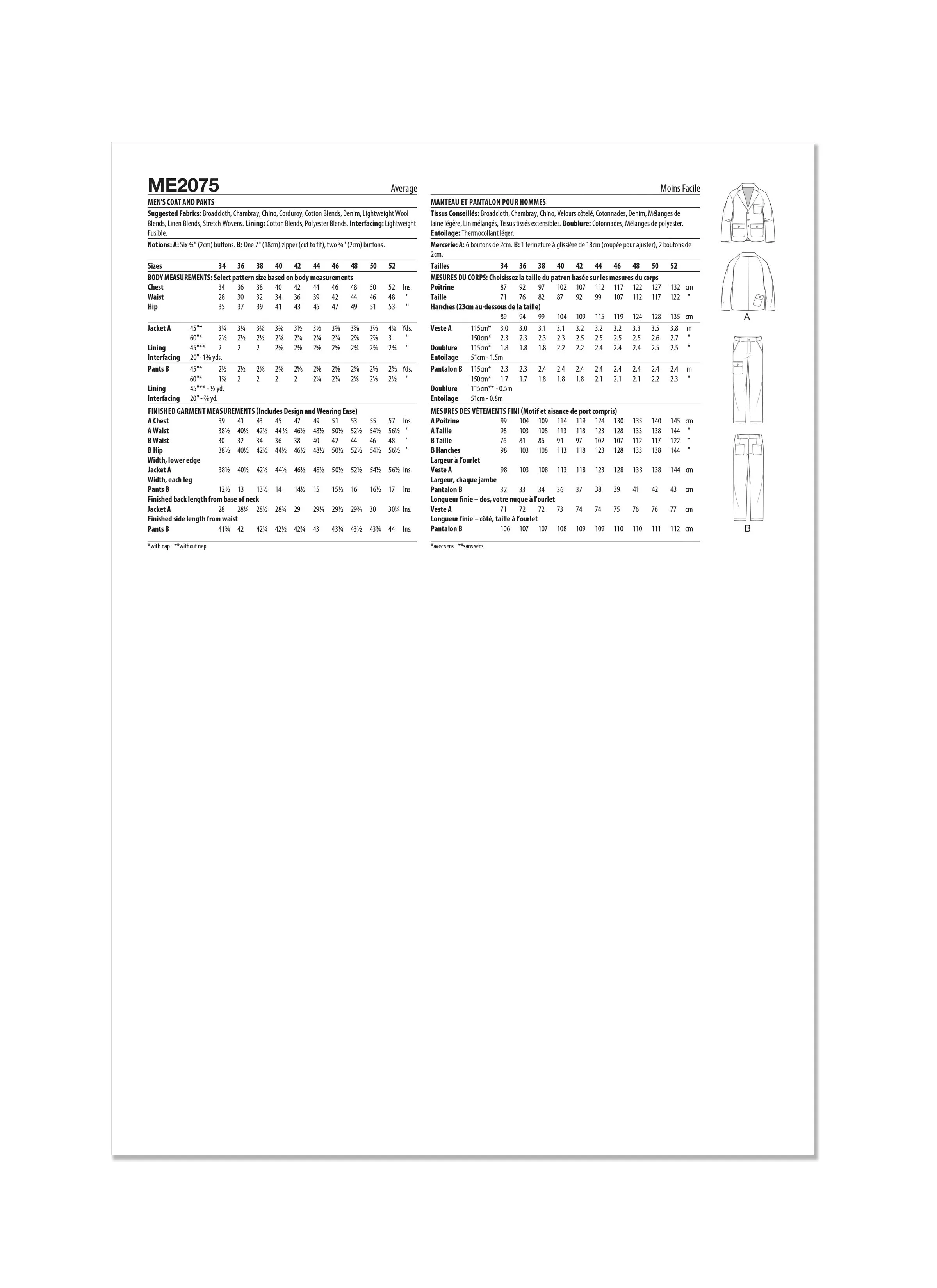 Know Me sewing pattern KM2075 Men's Jacket and Pants by Donny Q