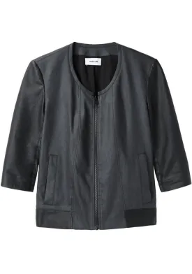 Leather Sleeved Linen Bomber