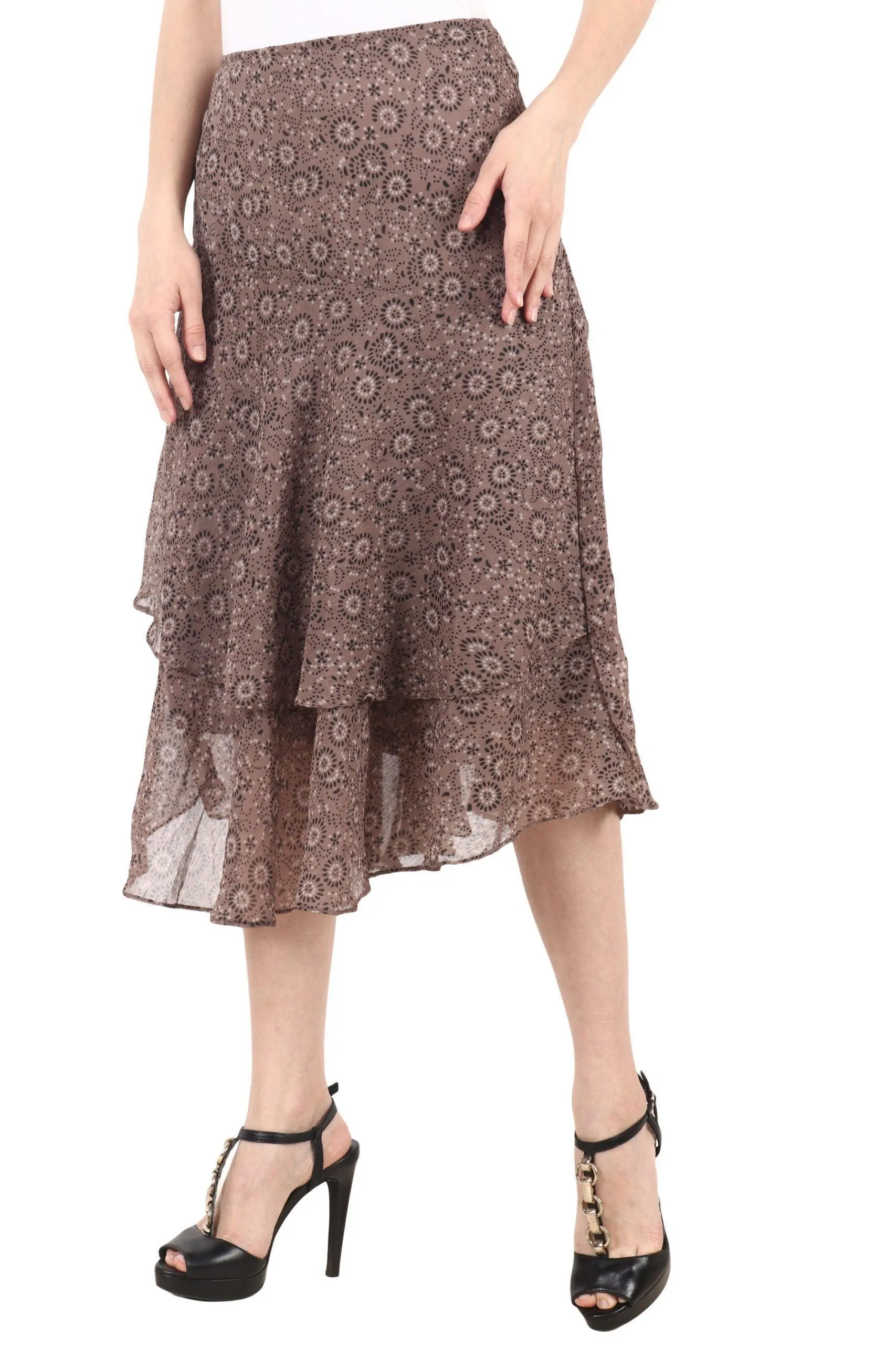 Light Brown Graphic Printed Skirt