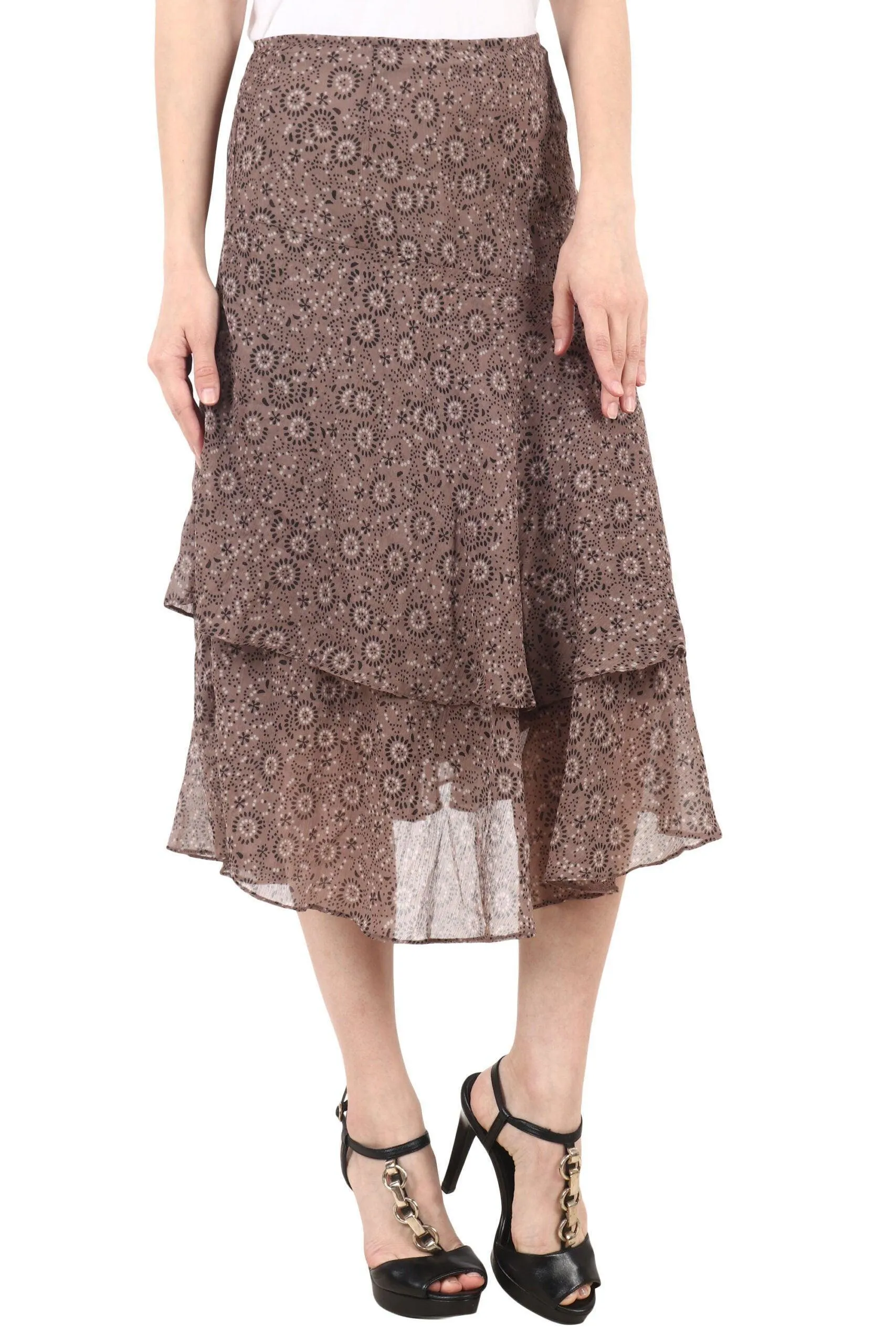 Light Brown Graphic Printed Skirt