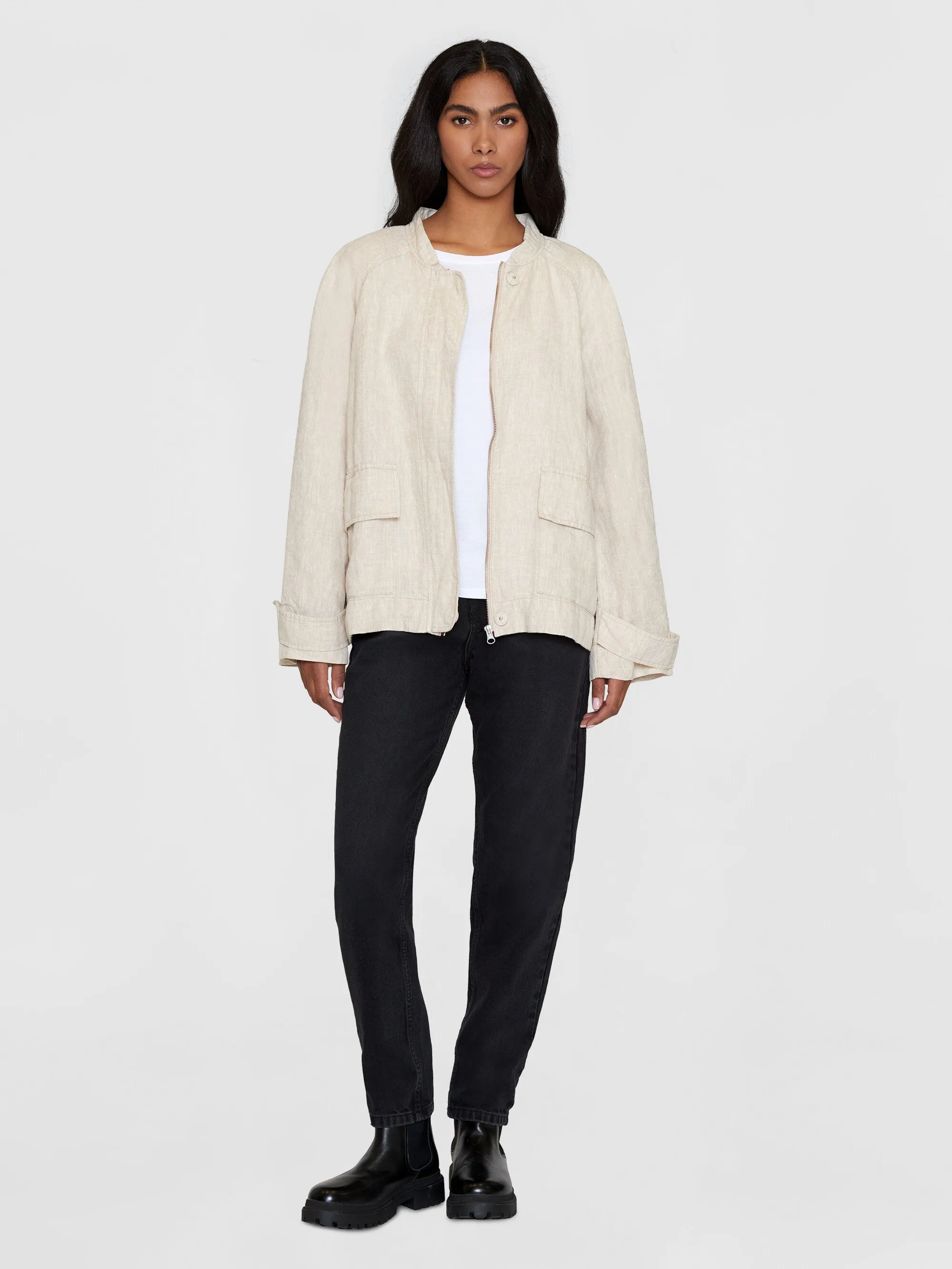 Linen bomber jacket - GOTS/Vegan - Light feather gray