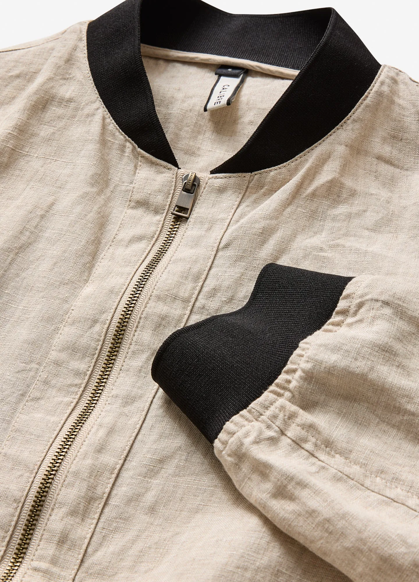 Linen Zip Through Bomber Jacket Natural