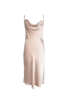 LOCK & KEY champagne satin cowl neck bias cut dress, M