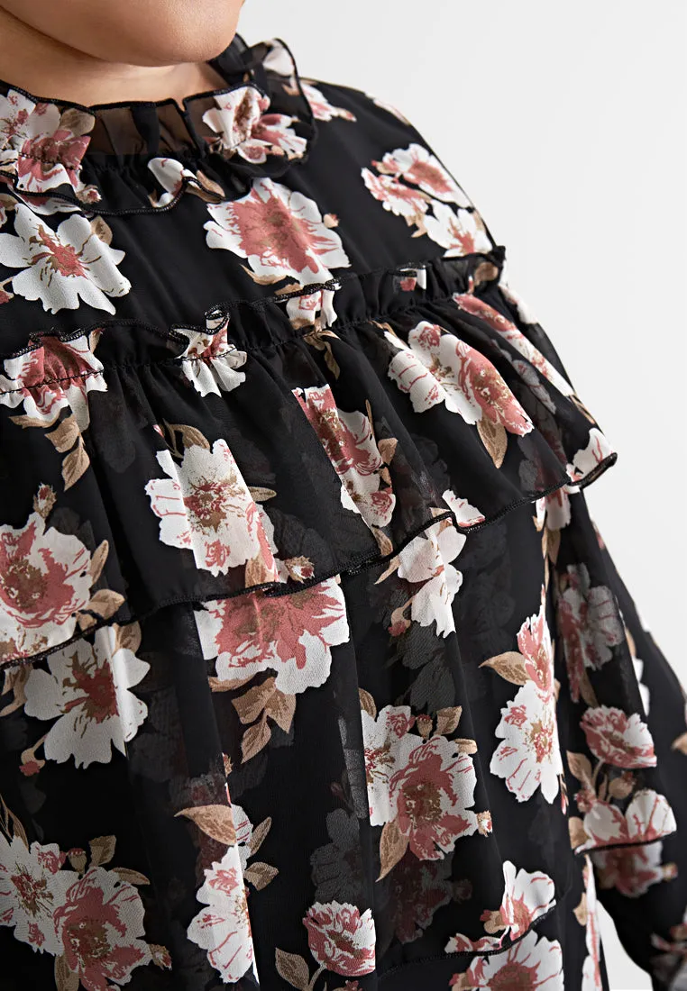 Lolita Floral Layered Chiffon Ruffle Top