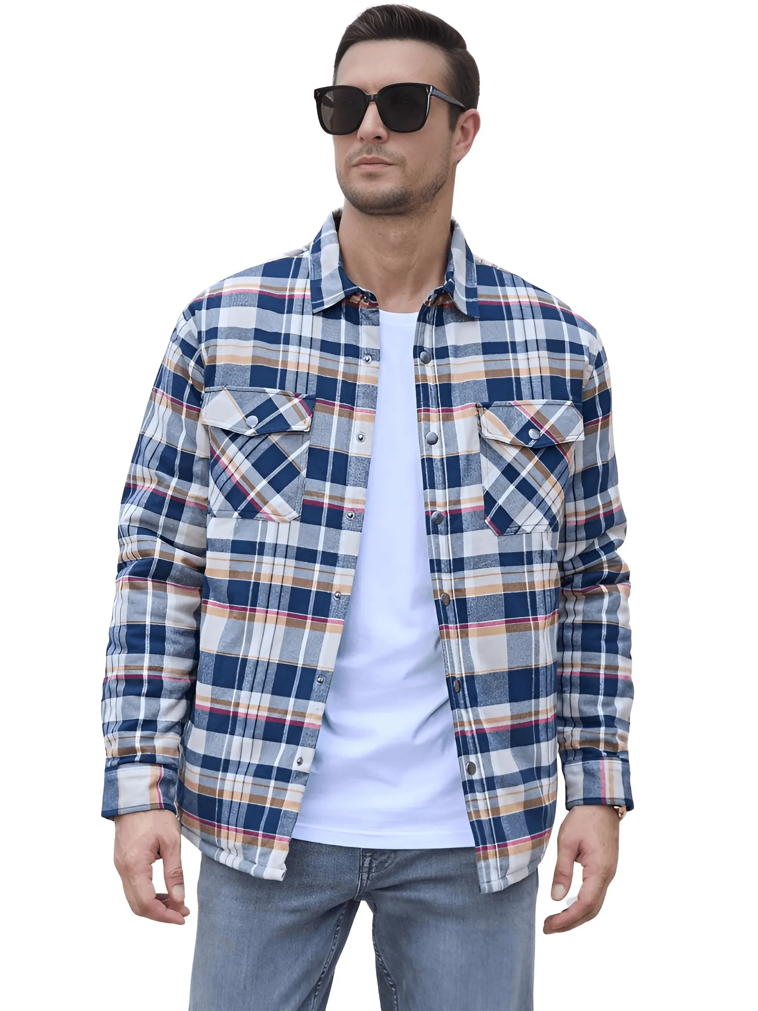 Long Sleeve Quilted Lined Men's Flannel Shirt Jackets