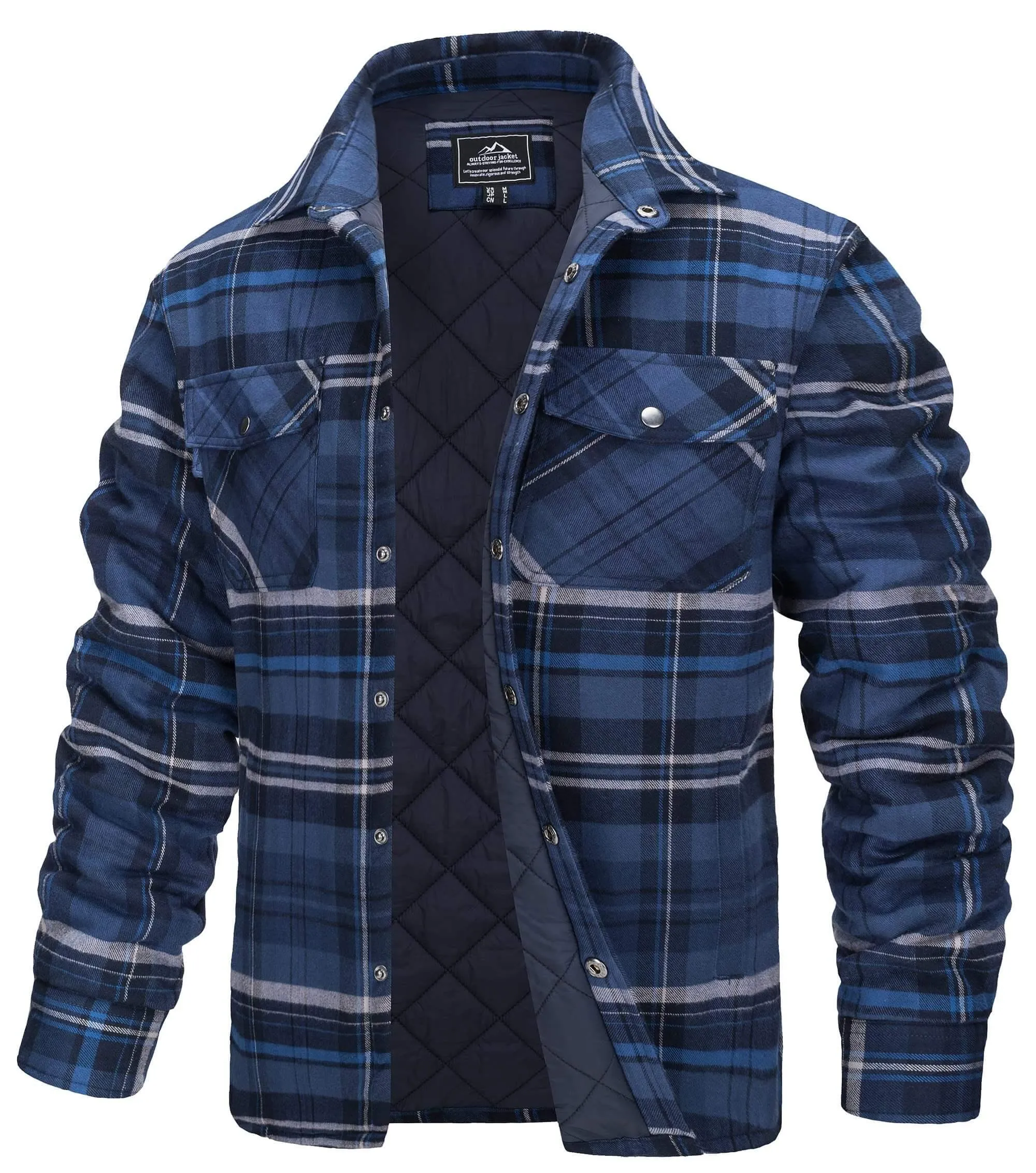 Long Sleeve Quilted Lined Men's Flannel Shirt Jackets