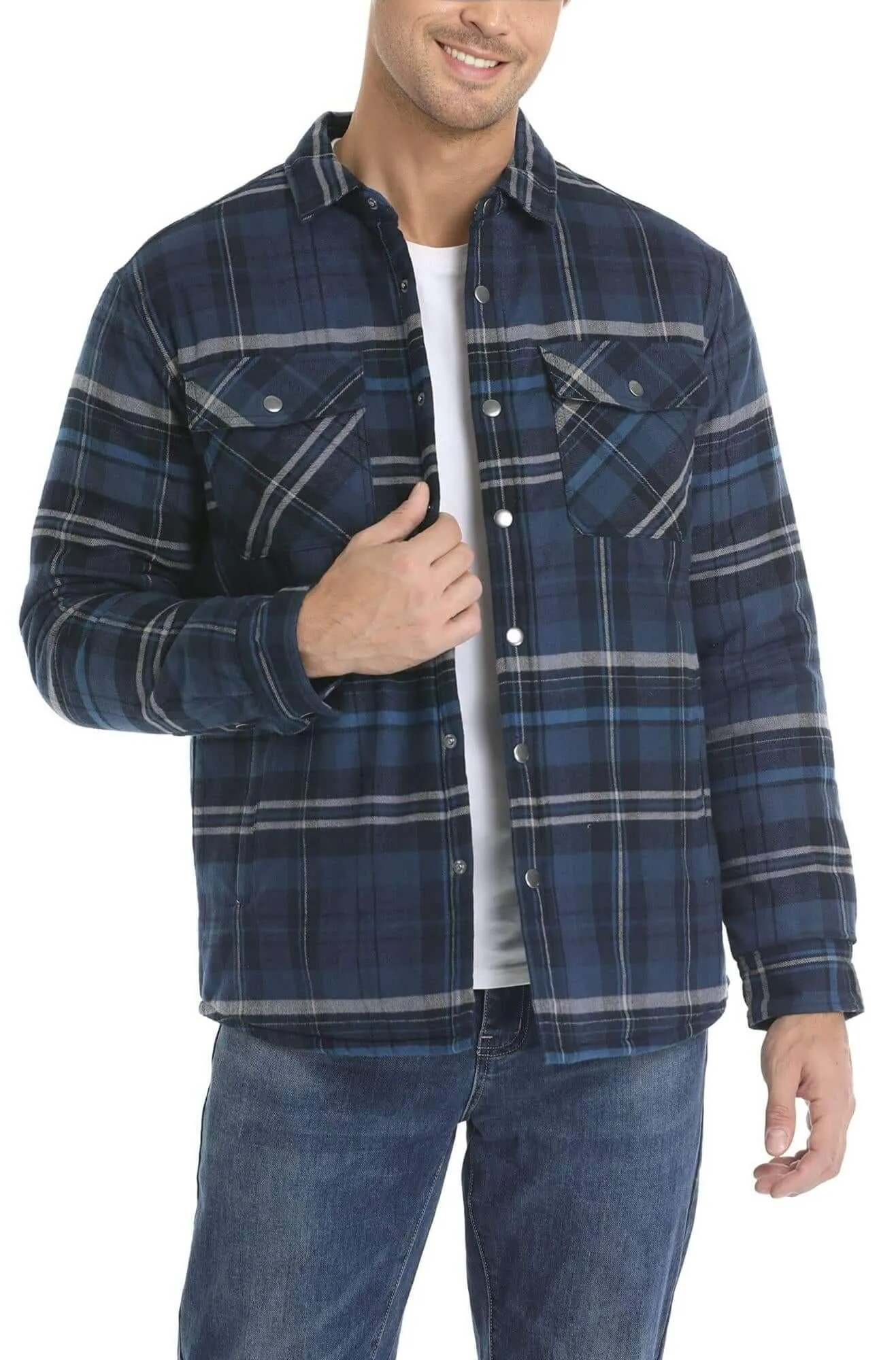 Long Sleeve Quilted Lined Men's Flannel Shirt Jackets