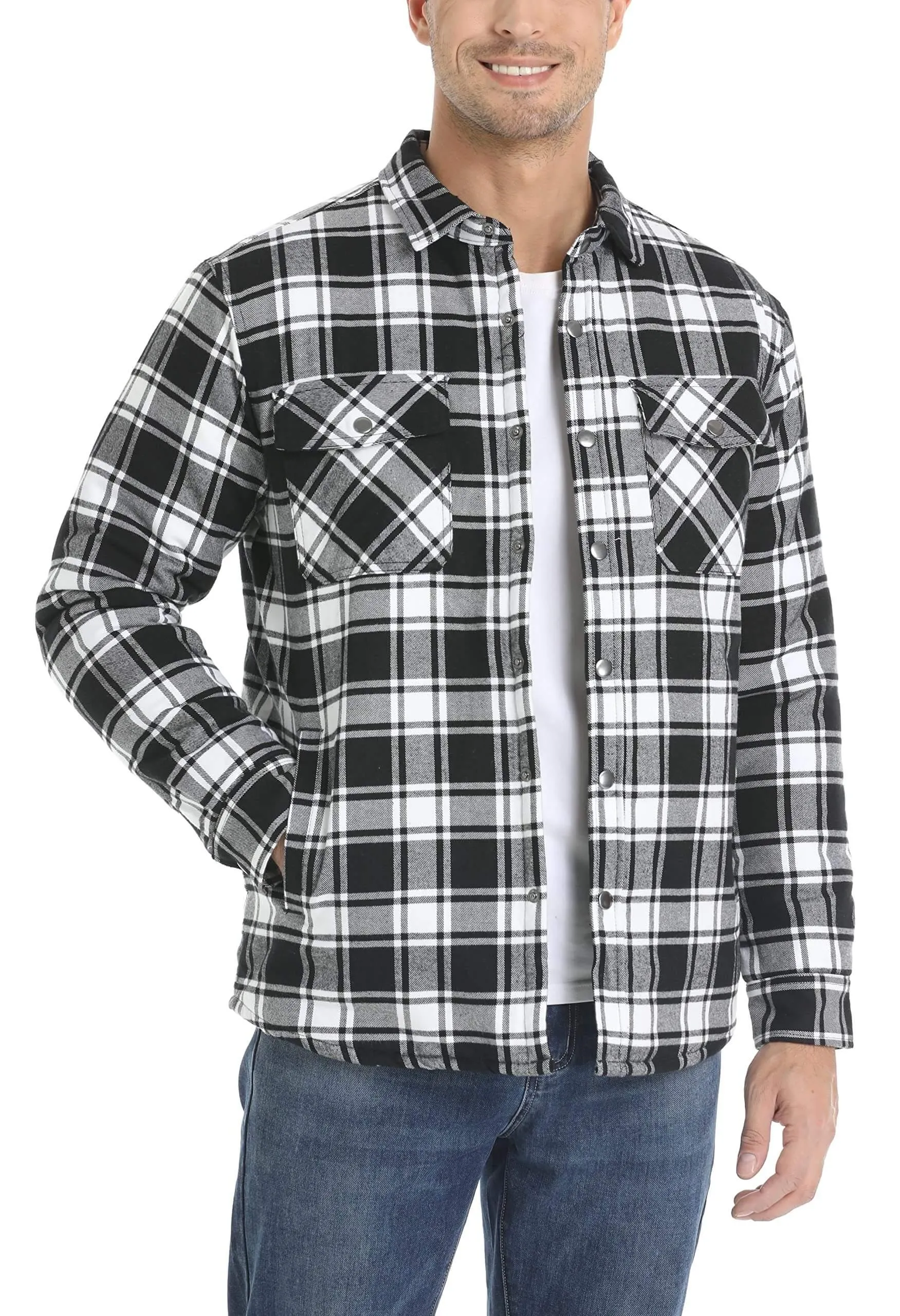 Long Sleeve Quilted Lined Men's Flannel Shirt Jackets