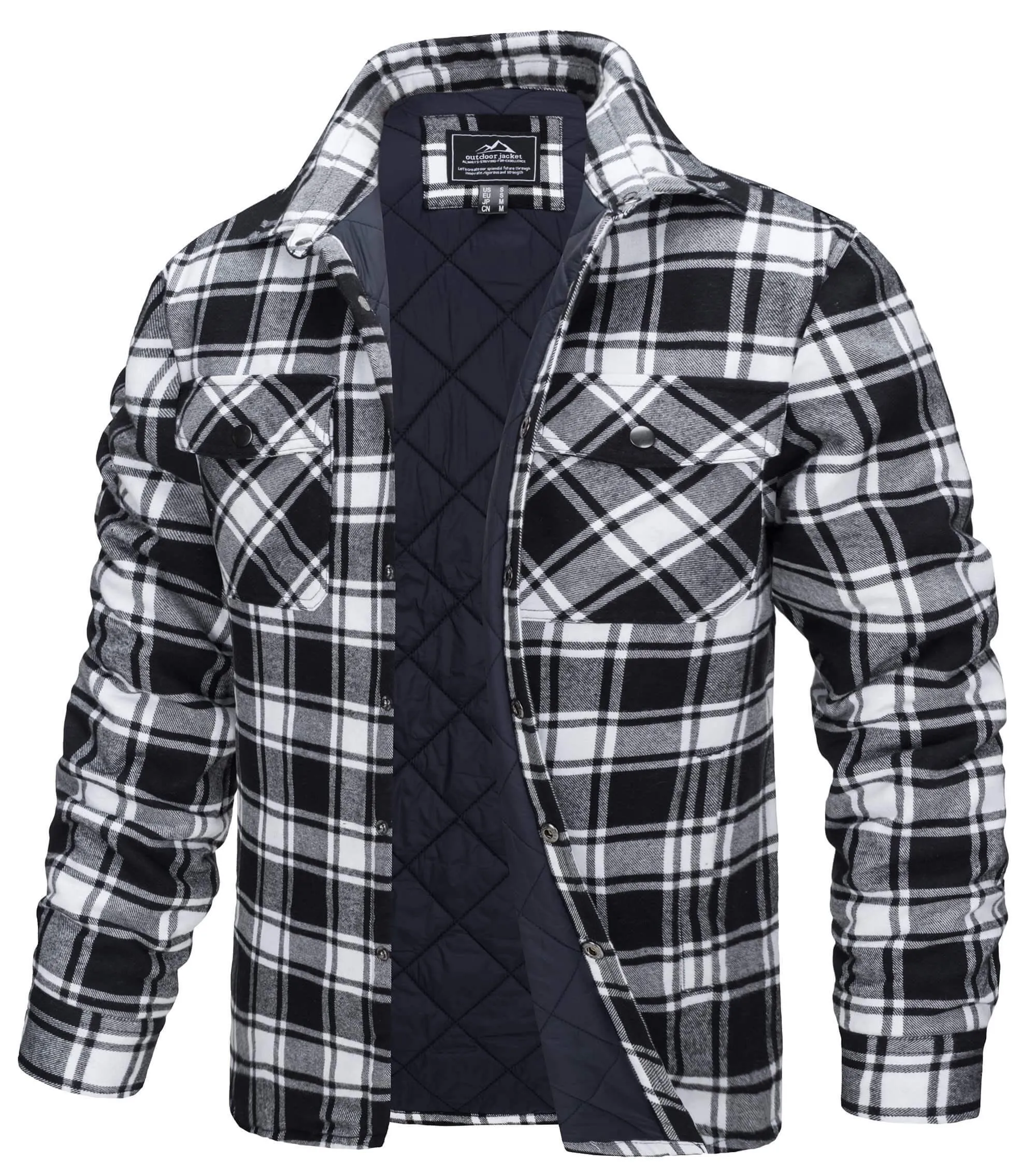 Long Sleeve Quilted Lined Men's Flannel Shirt Jackets