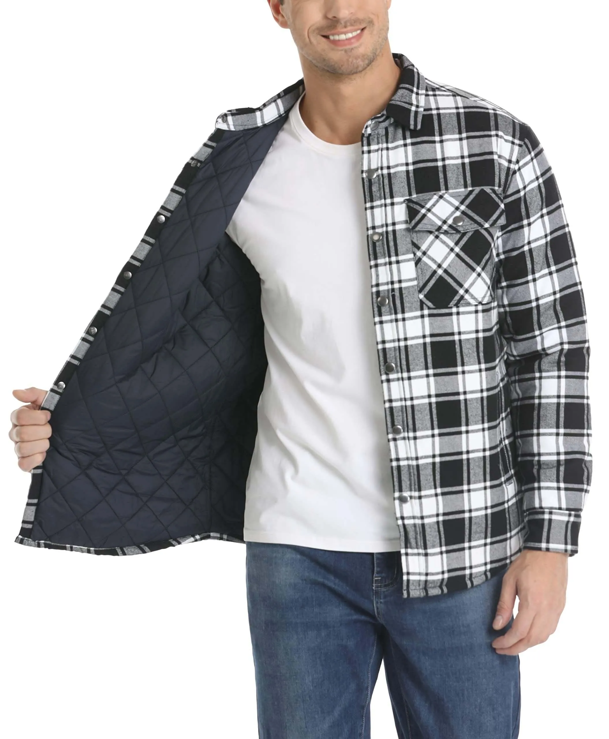 Long Sleeve Quilted Lined Men's Flannel Shirt Jackets