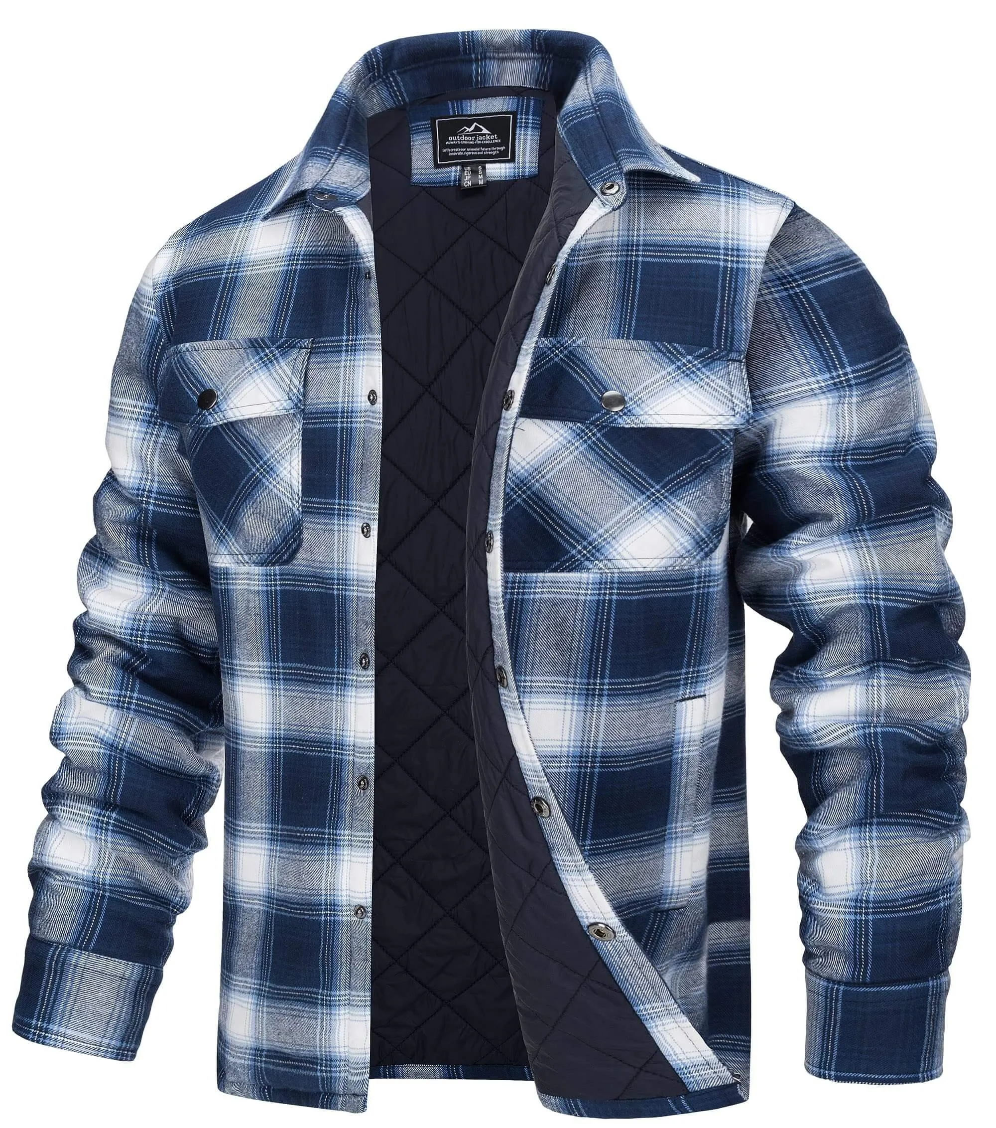 Long Sleeve Quilted Lined Men's Flannel Shirt Jackets