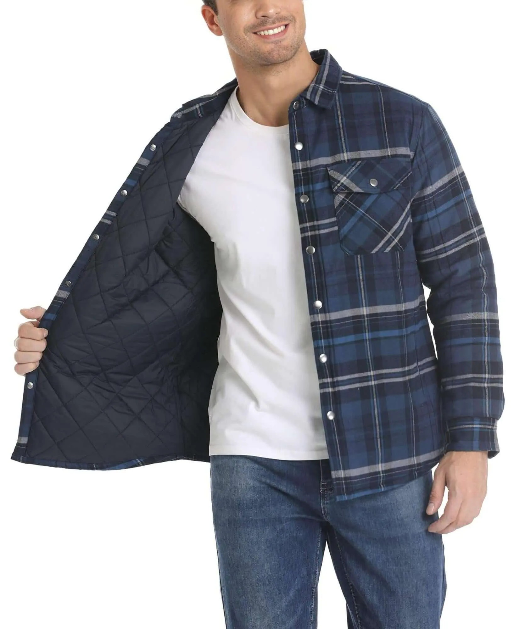 Long Sleeve Quilted Lined Men's Flannel Shirt Jackets