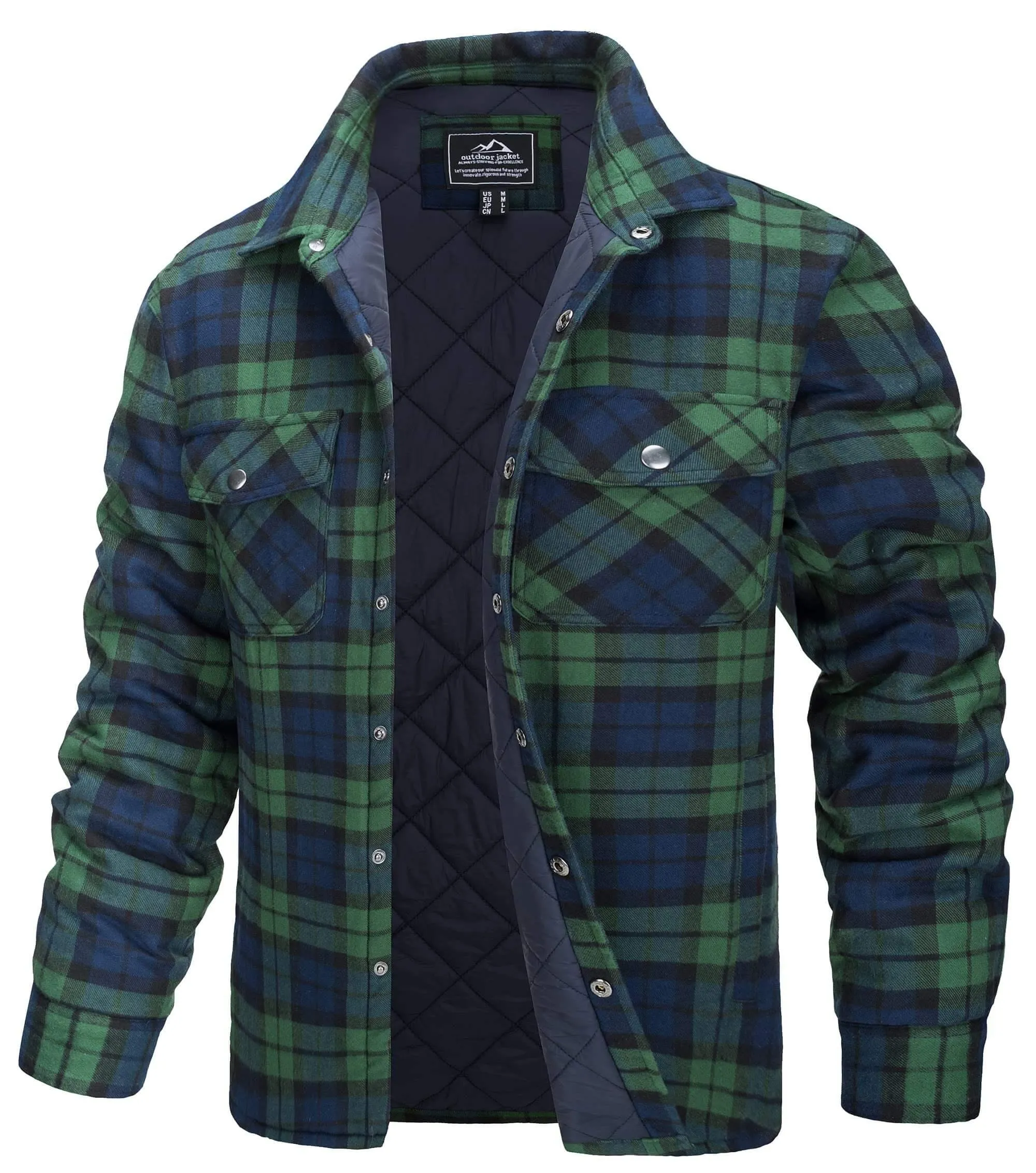 Long Sleeve Quilted Lined Men's Flannel Shirt Jackets