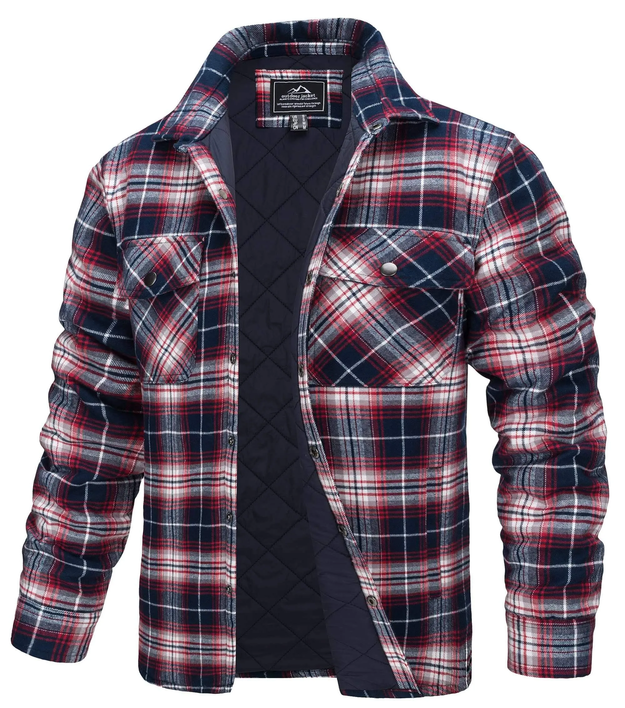 Long Sleeve Quilted Lined Men's Flannel Shirt Jackets