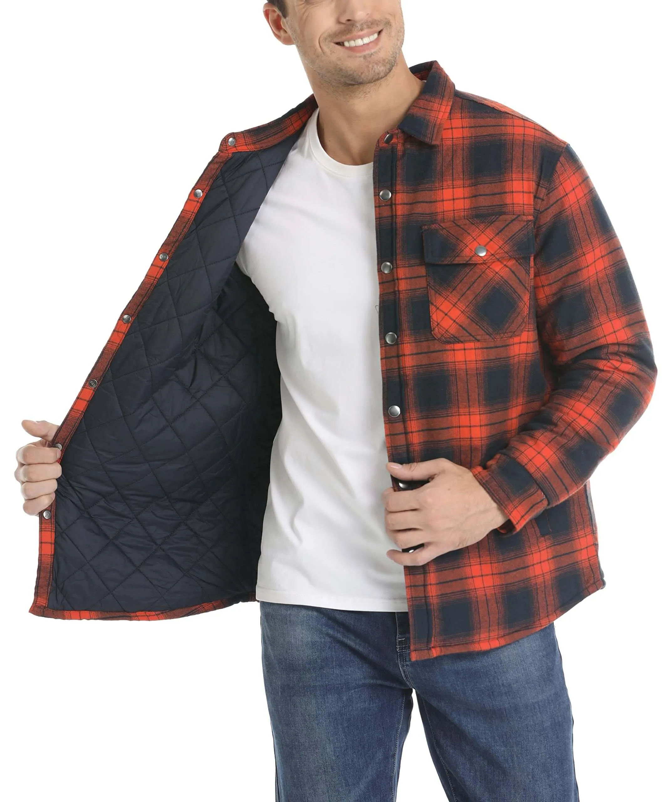 Long Sleeve Quilted Lined Men's Flannel Shirt Jackets