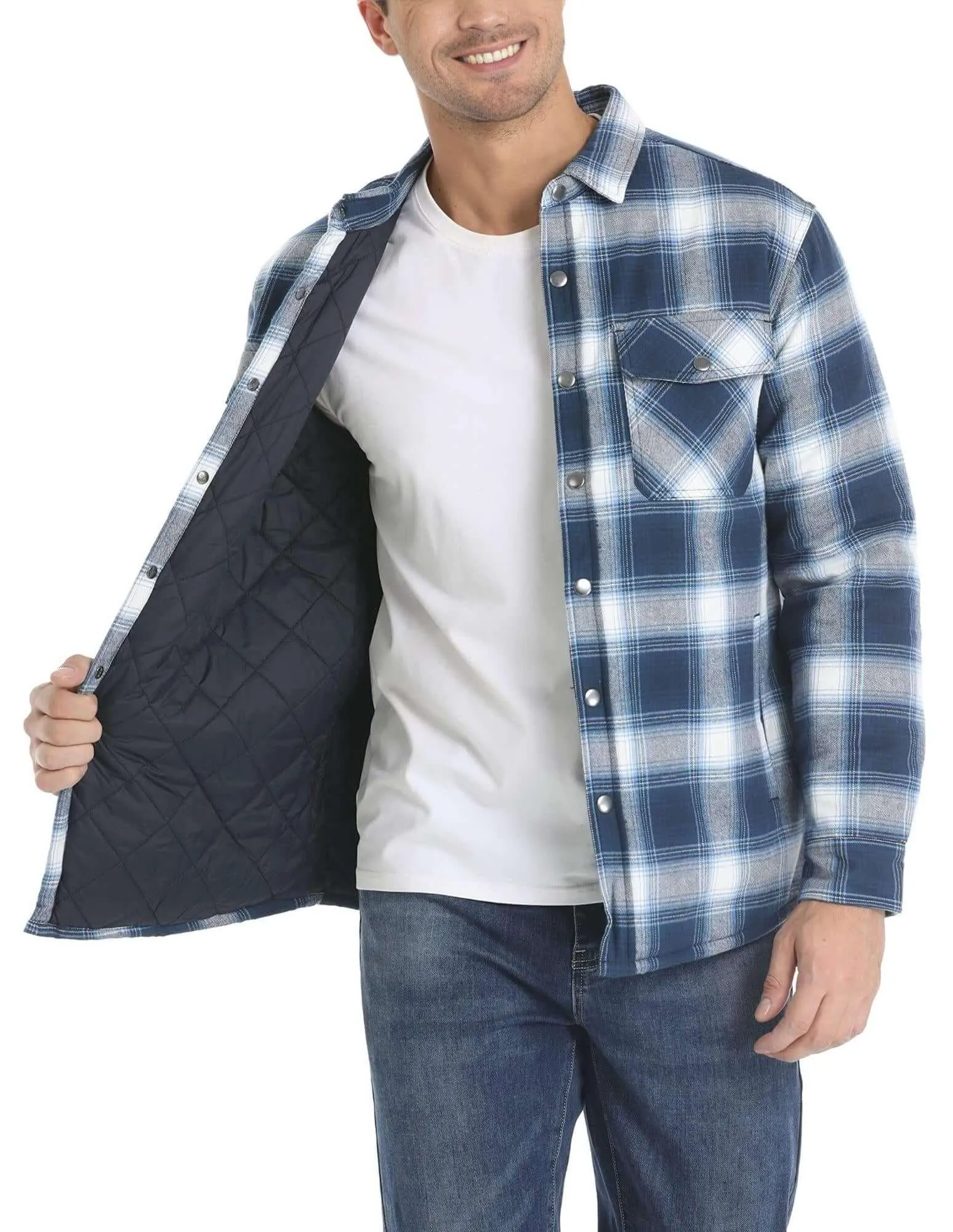 Long Sleeve Quilted Lined Men's Flannel Shirt Jackets