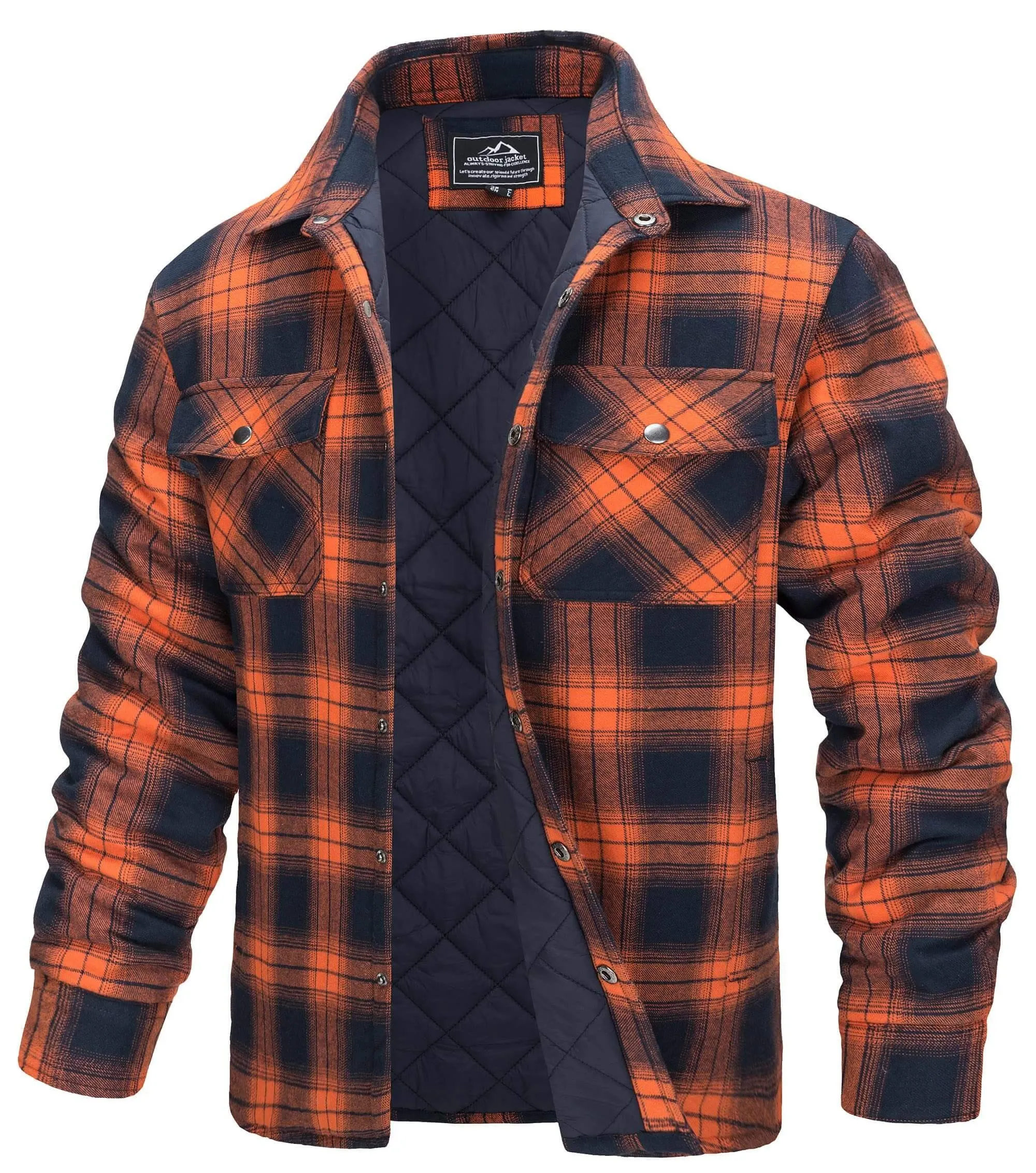 Long Sleeve Quilted Lined Men's Flannel Shirt Jackets